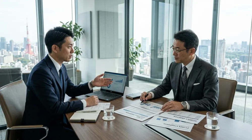 人事評価制度について話し合う社労士と経営者